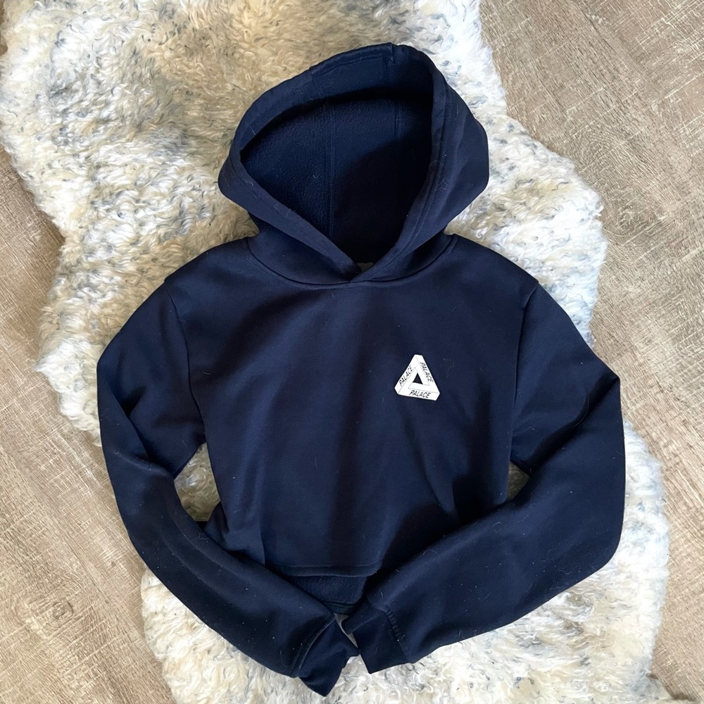 Palace Cropped Hoodie Navy Blue S Graphic Crewneck